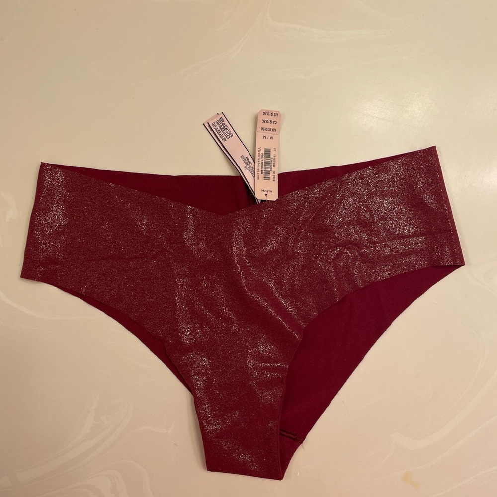 Victoria's Secret Sparkling Foil Burgundy Cheeky No-Show Panties